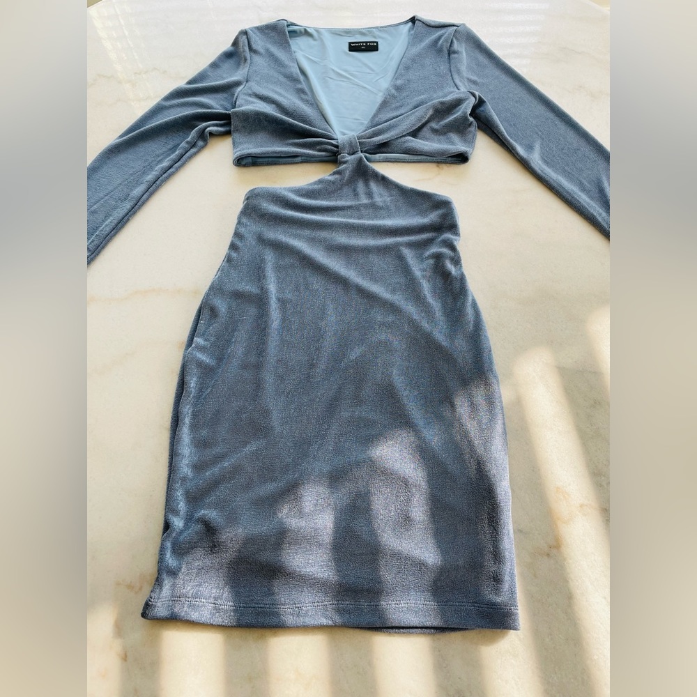 White Fox Boutique cut out mini dress in steel blue. Size XS. Like new.